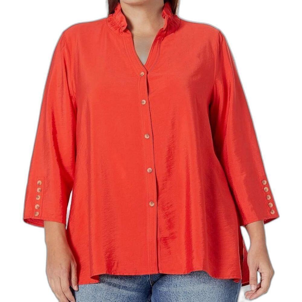 MULTIPLES Women's Plus Size 3 Quarters Sleeve Wire Collar Y-Neck Blouse 2X